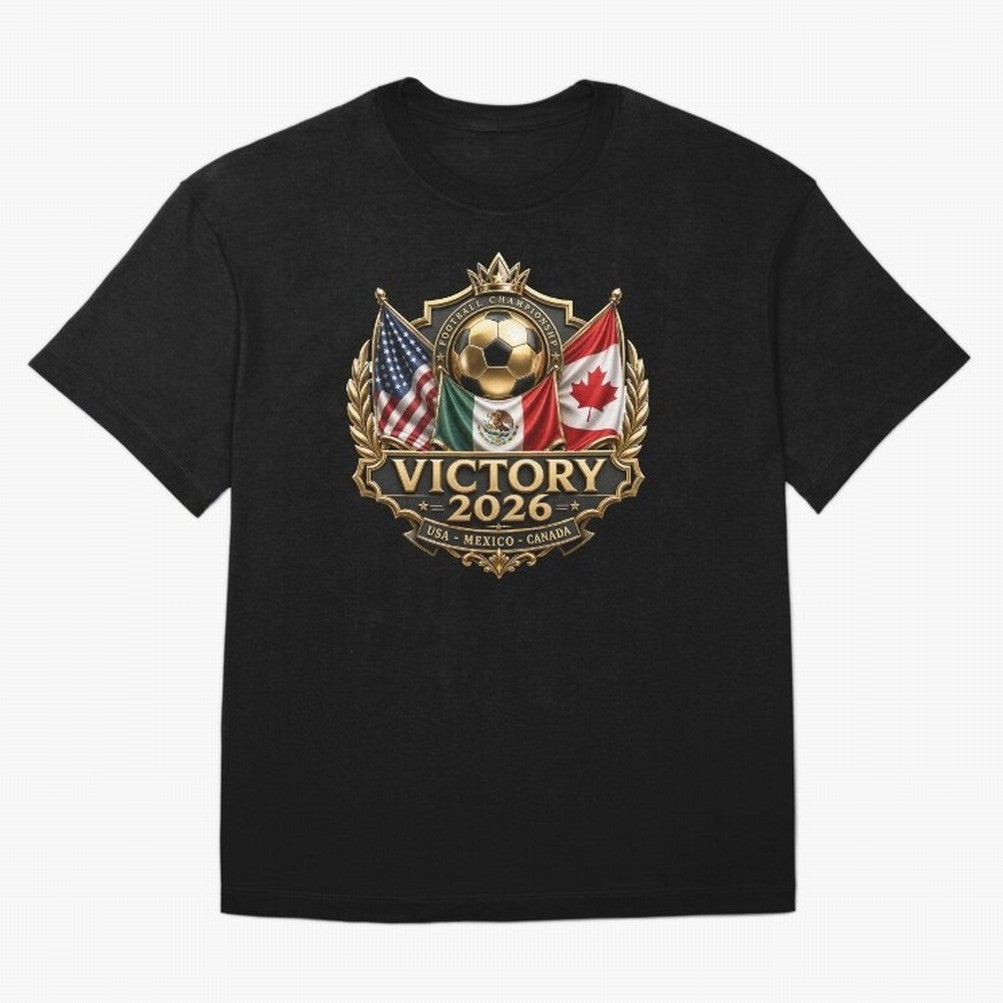 Victory 2026 USA Mexico Canada Football Crest Classic T-Shirt Support Match Day Hype around FIFA World Cup 2026 USA Canada Mexico, Neymar, Haaland and Cristiano Ronaldo, Brazil, Portugal and Argentina, Worldwide Fan Energy, Dramatic Goals, Stadium