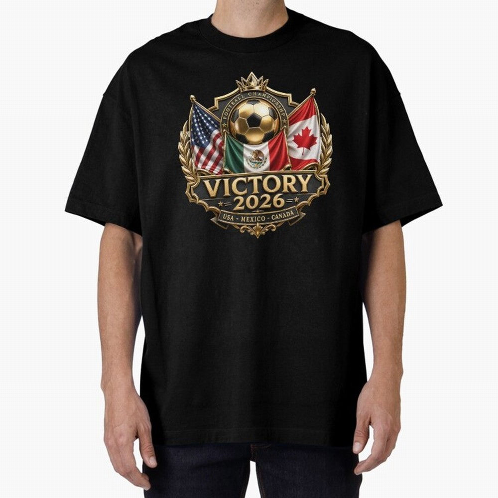 Victory 2026 USA Mexico Canada Football Crest Classic T-Shirt Support Match Day Hype around FIFA World Cup 2026 USA Canada Mexico, Neymar, Haaland and Cristiano Ronaldo, Brazil, Portugal and Argentina, Worldwide Fan Energy, Dramatic Goals, Stadium