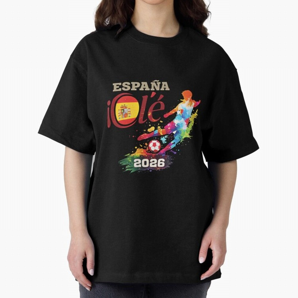 Spain Ol¨¦ 2026 Colorful Watercolor Football Graphic Classic T-Shirt Show Your Stadium Side during FIFA World Cup 2026 Group Stage for Fans of Mbappe and Neymar and Argentina, Bringing Global Supporter Spirit, Legendary Goals, National Colors and
