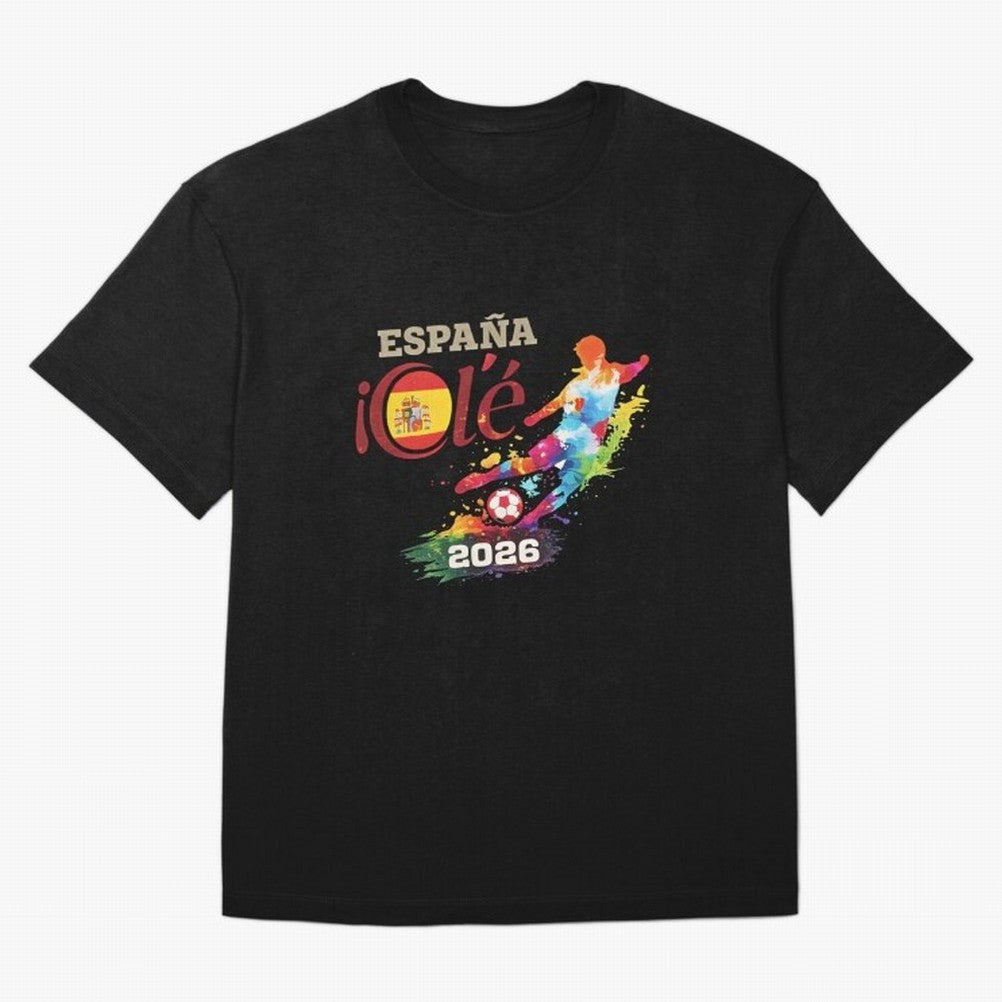 Spain Ol¨¦ 2026 Colorful Watercolor Football Graphic Classic T-Shirt Show Your Stadium Side during FIFA World Cup 2026 Group Stage for Fans of Mbappe and Neymar and Argentina, Bringing Global Supporter Spirit, Legendary Goals, National Colors and