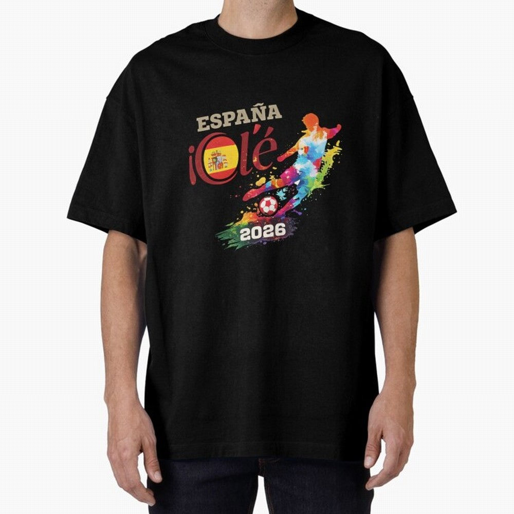 Spain Ol¨¦ 2026 Colorful Watercolor Football Graphic Classic T-Shirt Show Your Stadium Side during FIFA World Cup 2026 Group Stage for Fans of Mbappe and Neymar and Argentina, Bringing Global Supporter Spirit, Legendary Goals, National Colors and