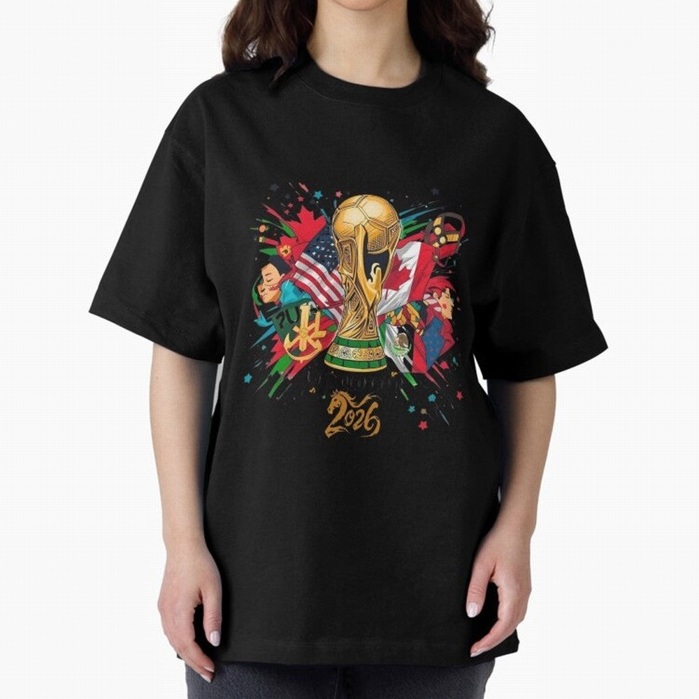 North America 2026 Splash Art Classic T-Shirt Make Your Look Match Global Football Passion for FIFA World Cup 2026 USA Canada Mexico, Centered on Messi, Neymar and Mbappe, Argentina and Brazil, Retro Football Energy, Iconic Rivalries, Trophy Chase