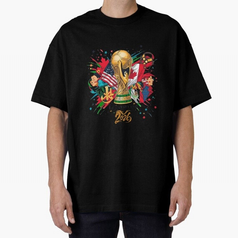 North America 2026 Splash Art Classic T-Shirt Make Your Look Match Global Football Passion for FIFA World Cup 2026 USA Canada Mexico, Centered on Messi, Neymar and Mbappe, Argentina and Brazil, Retro Football Energy, Iconic Rivalries, Trophy Chase