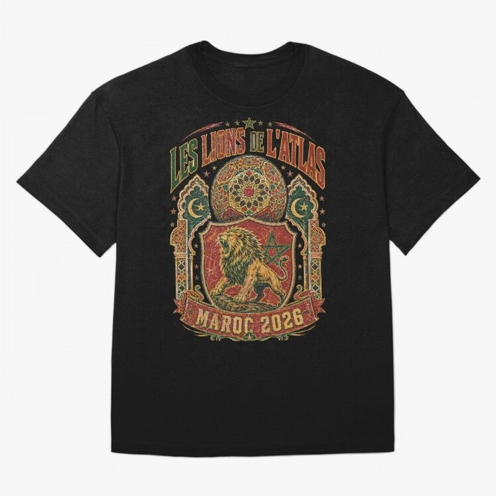 Lions De L'Atlas Maroc 2026 World Cup Soccer T-Shirt Classic T-Shirt Celebrate the Road through FIFA World Cup 2026 Group Stage for Fans of Mbappe and Neymar and Spain, Bringing Football Passion, Legendary Performances, Festival Vibes and Supporter