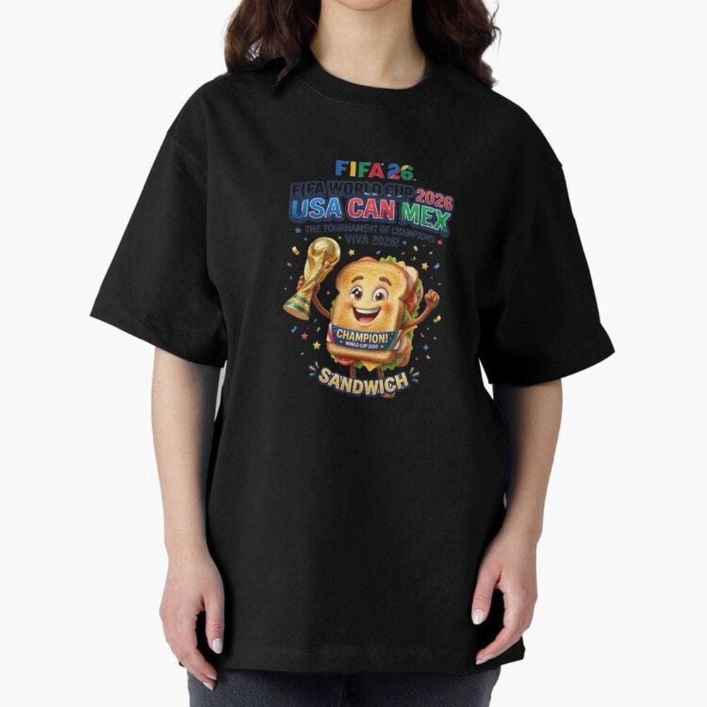 Cartoon Sandwich Champion Holding 2026 World Cup Trophy Classic T-Shirt Fuel the Hype around FIFA World Cup 2026 USA Canada Mexico for Fans of Messi and England, Bringing Champion Mindset, Group Stage Buzz, Knockout Tension and Passionate Fan