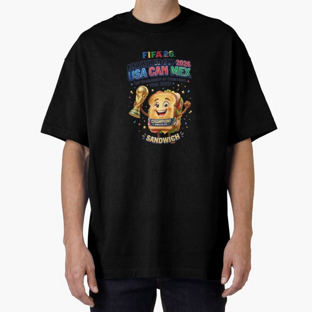 Cartoon Sandwich Champion Holding 2026 World Cup Trophy Classic T-Shirt Fuel the Hype around FIFA World Cup 2026 USA Canada Mexico for Fans of Messi and England, Bringing Champion Mindset, Group Stage Buzz, Knockout Tension and Passionate Fan