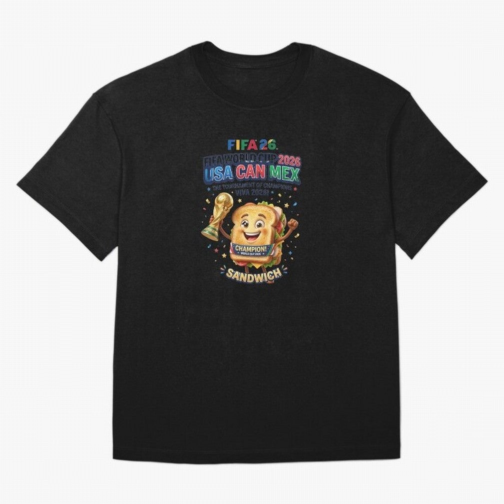 Cartoon Sandwich Champion Holding 2026 World Cup Trophy Classic T-Shirt Fuel the Hype around FIFA World Cup 2026 USA Canada Mexico for Fans of Messi and England, Bringing Champion Mindset, Group Stage Buzz, Knockout Tension and Passionate Fan