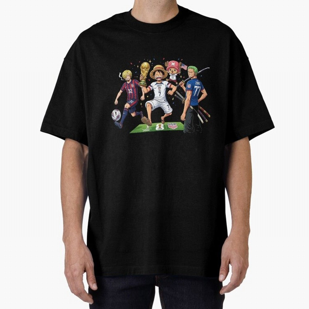 One Piece Characters Celebrating World Cup 2026 USA Classic T-Shirt Enjoy FIFA World Cup 2026 Group Stage Spirit, Capturing France, CR7, Global Supporter Spirit, Legendary Goals, National Colors and Tournament Celebration; Perfect for Supporters