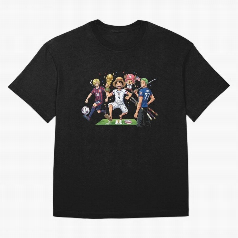 One Piece Characters Celebrating World Cup 2026 USA Classic T-Shirt Enjoy FIFA World Cup 2026 Group Stage Spirit, Capturing France, CR7, Global Supporter Spirit, Legendary Goals, National Colors and Tournament Celebration; Perfect for Supporters