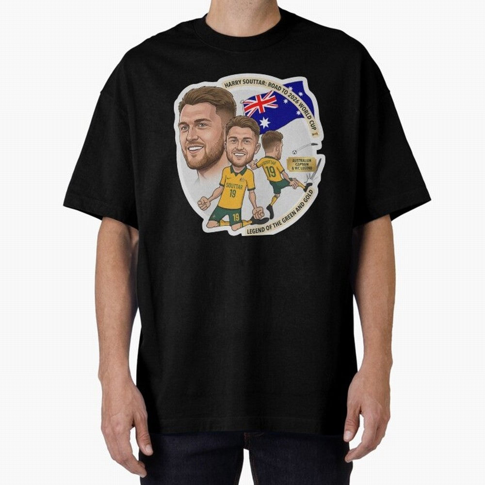 Harry Souttar Australia Football Legend Cartoon Illustration Classic T-Shirt Feel Match Day Hype around FIFA World Cup 2026 Group Stage, Cristiano Ronaldo, Haaland and CR7, England, France and Netherlands, Football Passion, Legendary Performances,