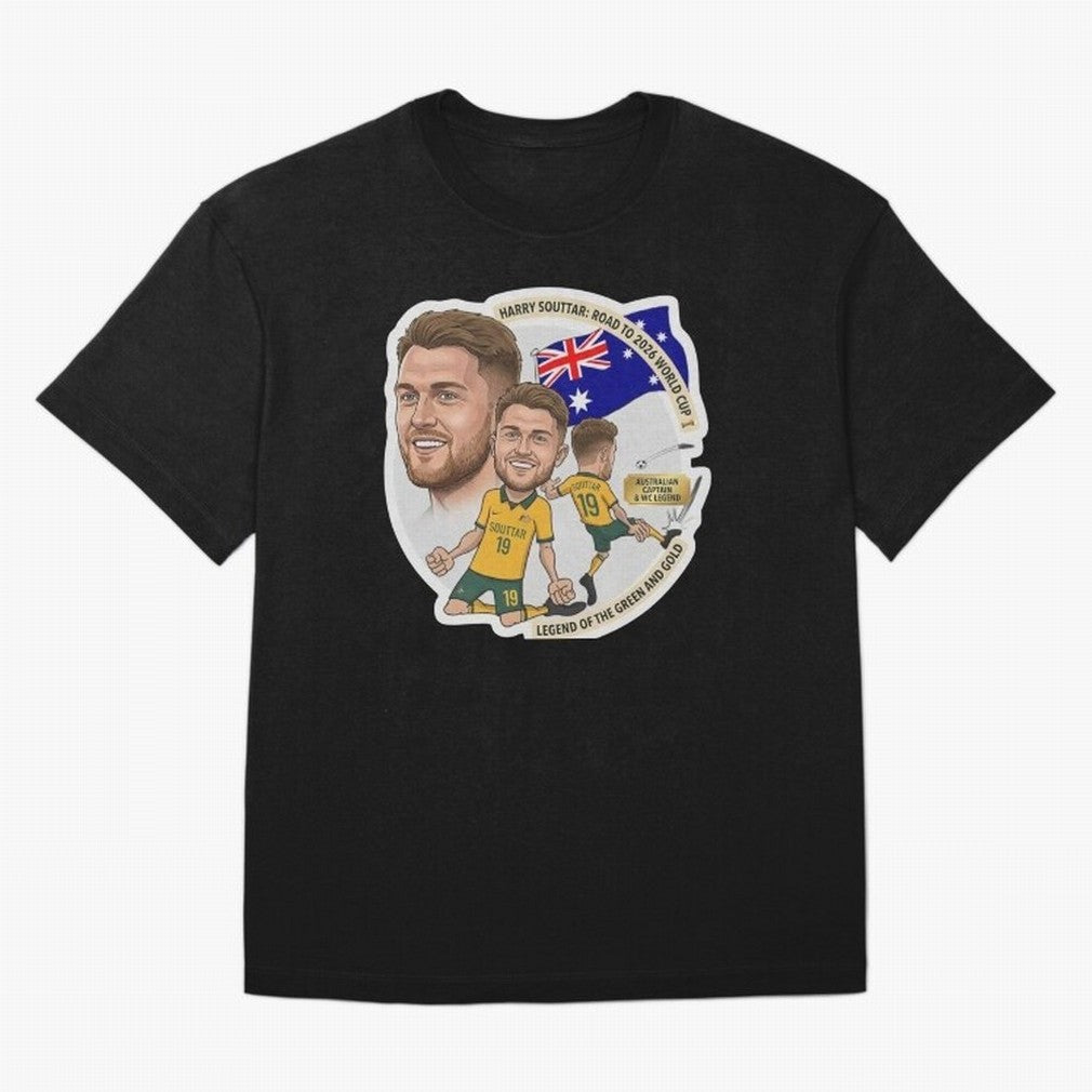 Harry Souttar Australia Football Legend Cartoon Illustration Classic T-Shirt Feel Match Day Hype around FIFA World Cup 2026 Group Stage, Cristiano Ronaldo, Haaland and CR7, England, France and Netherlands, Football Passion, Legendary Performances,