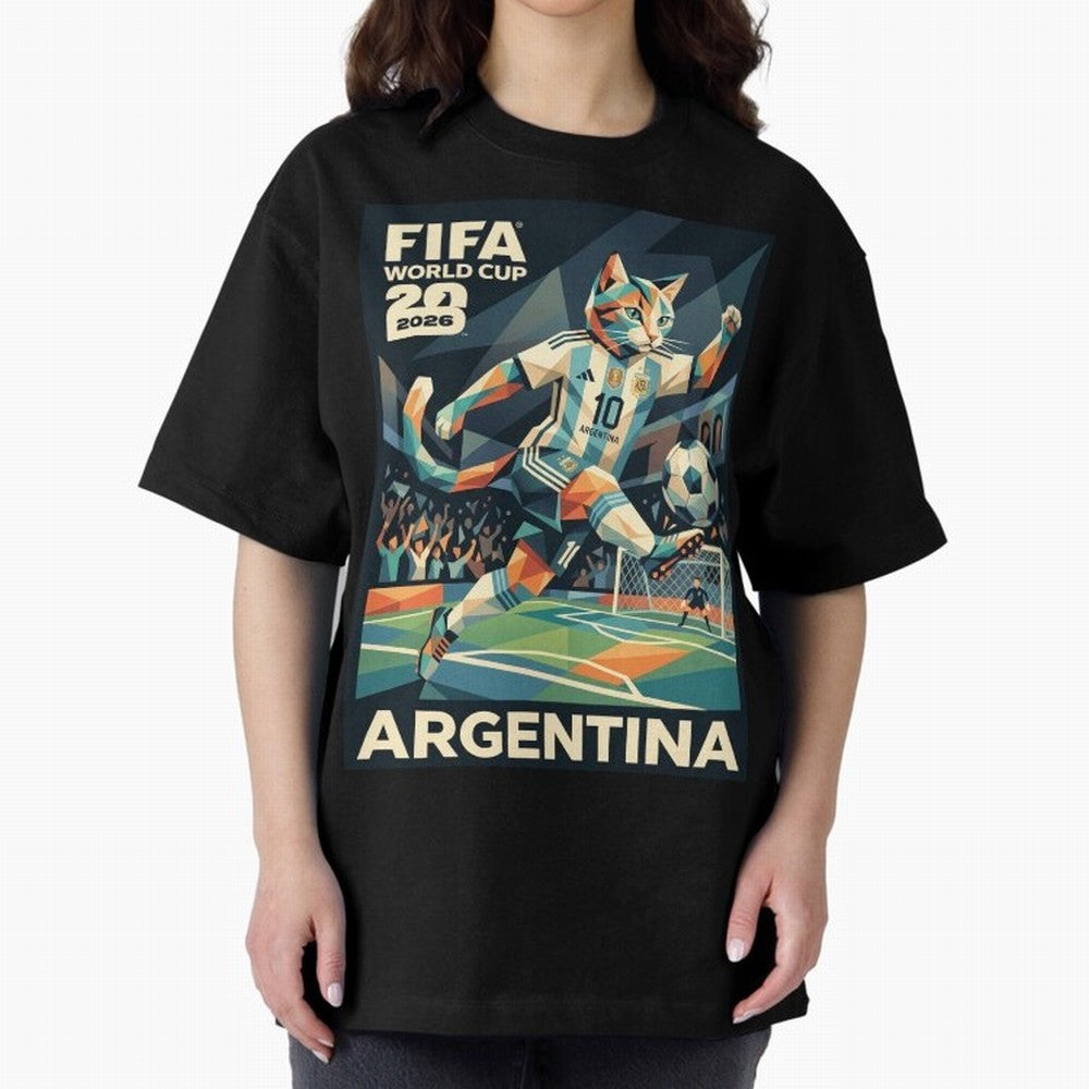 Argentina Cat World Cup 2026 ¨C Geometric Football Art Classic T-Shirt Celebrate Classic Football Spirit in the FIFA World Cup 2026 USA Canada Mexico Journey through Neymar Highlights, Spain Pride, Champion Mindset, Group Stage Buzz, Knockout