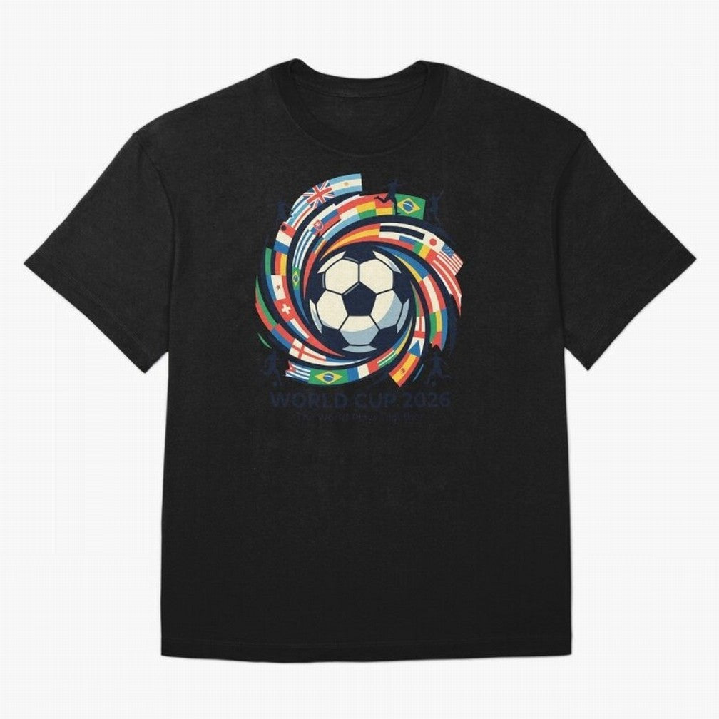 2D World Cup 2026 Football Spiral Flag Design T-Shirt Oversized T-Shirt Embrace FIFA World Cup 2026 Group Stage for Fans of Neymar and Brazil, Bringing Football Passion, Legendary Performances, Festival Vibes and Supporter Community; Built for