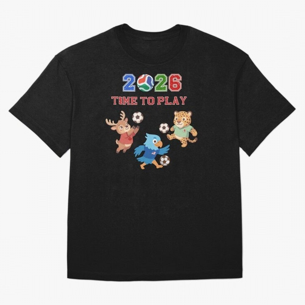 Soccer Mascots 2026 USA Mexico Canada Time To Play Oversized T-Shirt Feel the Trophy Chase of FIFA World Cup 2026 USA Canada Mexico Spirit, Centered on England, France and Netherlands, Cristiano Ronaldo, Worldwide Fan Energy, Dramatic Goals,