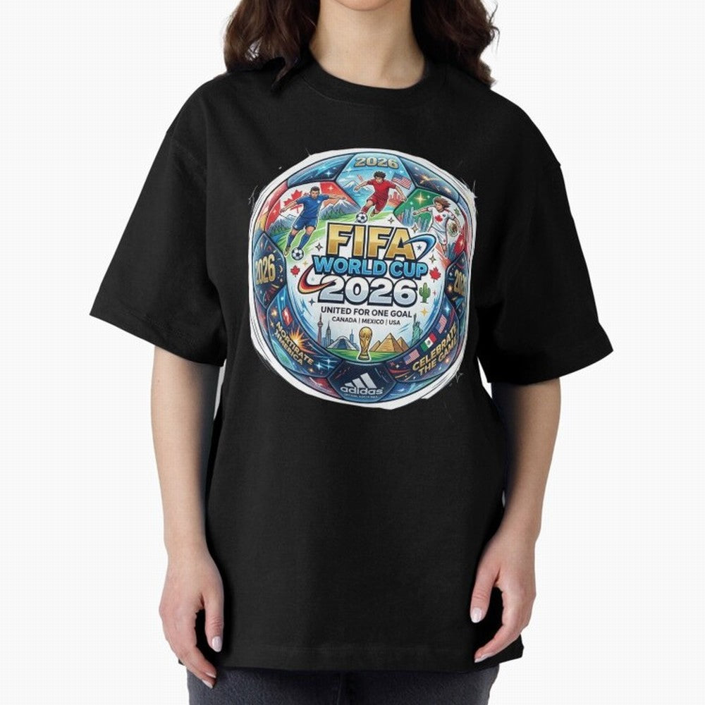 FIFA World Cup 2026 Official Match Ball Concept Art - Canada Mexico USA Oversized T-Shirt Show Your Stadium Side during Match Day Hype around FIFA World Cup 2026 USA Canada Mexico, Mbappe, Germany, Goal Celebration Energy, Supporter Heritage,