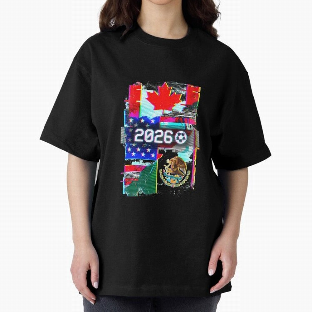 Glitched United 2026 - North America Tournament Emblem Oversized T-Shirt Celebrate Classic Football Spirit in FIFA World Cup 2026 Group Stage Spirit, Driven by England and Germany, Haaland, Football Festival Excitement, Trophy Ambitions, Country