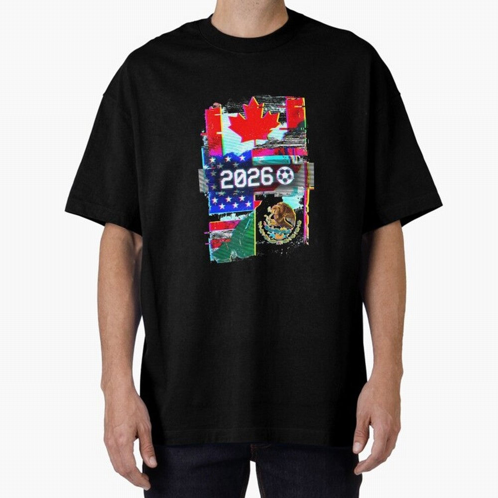 Glitched United 2026 - North America Tournament Emblem Oversized T-Shirt Celebrate Classic Football Spirit in FIFA World Cup 2026 Group Stage Spirit, Driven by England and Germany, Haaland, Football Festival Excitement, Trophy Ambitions, Country
