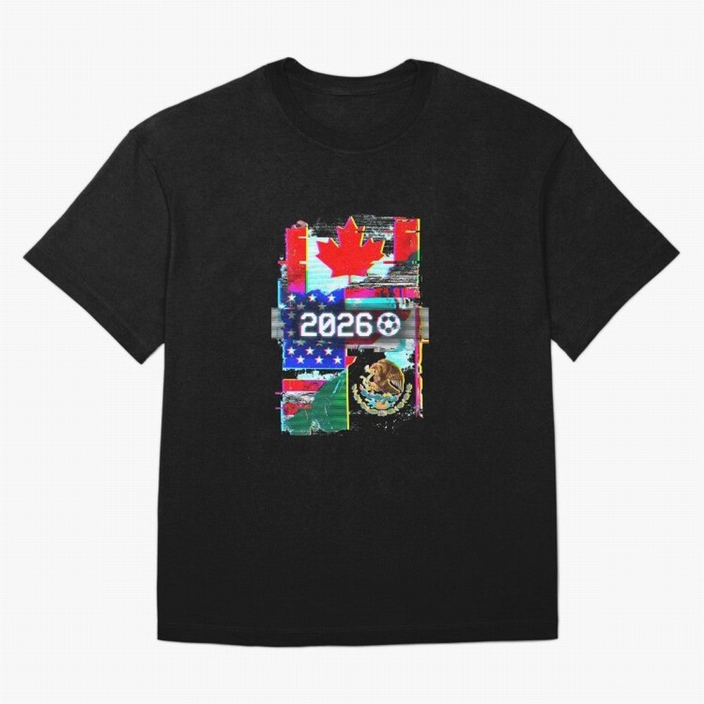 Glitched United 2026 - North America Tournament Emblem Oversized T-Shirt Celebrate Classic Football Spirit in FIFA World Cup 2026 Group Stage Spirit, Driven by England and Germany, Haaland, Football Festival Excitement, Trophy Ambitions, Country