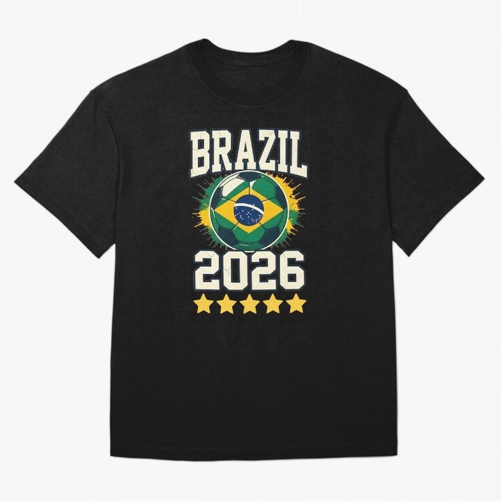Brazil Soccer Football 2026 Oversized T-Shirt Celebrate FIFA World Cup 2026 Spirit, with Portugal, Spain and Germany, Haaland, Game Day Rituals, Football Legends, Country Pride and the Road to the Final; Great for Watch Parties, Sports Bars, Family