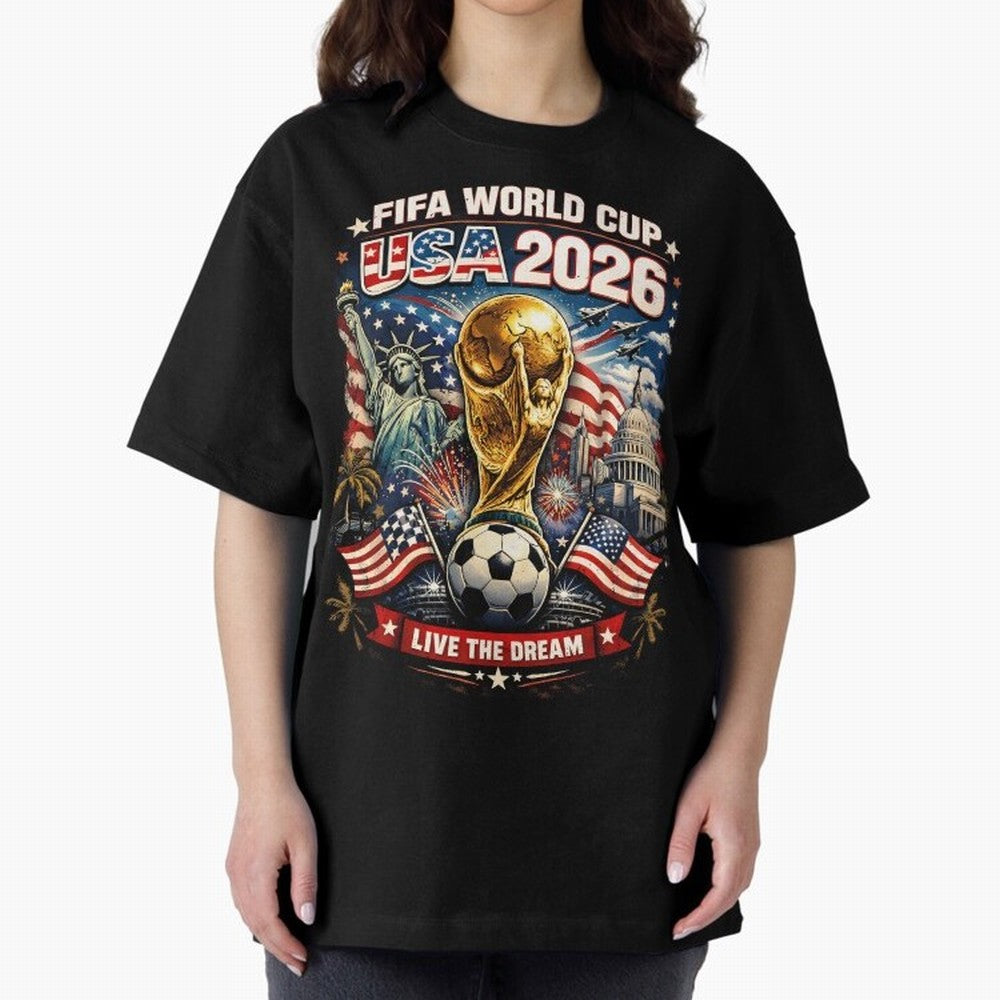 Fifa World Cup USA 2026 Colour Oversized T-Shirt Follow the Final Road of Global Football Passion for FIFA World Cup 2026 Group Stage, Connected to CR7 and Messi, England, Football History, Final Match Energy, Crowd Noise and Once in a Lifetime