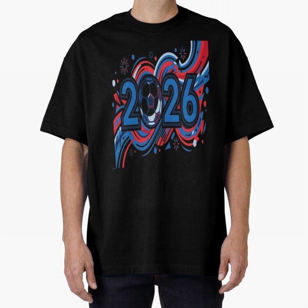 Football 2026 Oversized T-Shirt Carry the Colors and Pride of Global Football Passion for FIFA World Cup 2026 USA Canada Mexico, Highlighting Cristiano Ronaldo, Argentina, France and Brazil, Worldwide Fan Energy, Dramatic Goals, Stadium Lights and