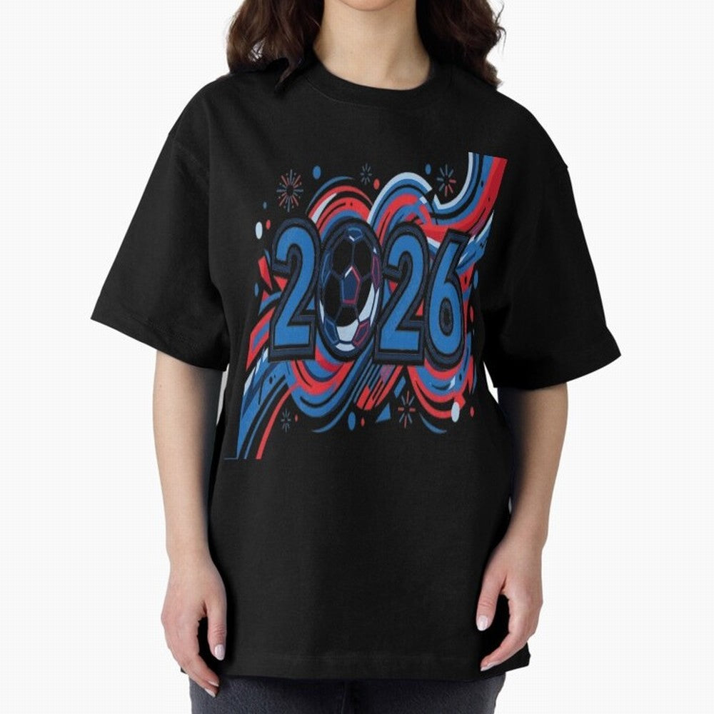 Football 2026 Oversized T-Shirt Carry the Colors and Pride of Global Football Passion for FIFA World Cup 2026 USA Canada Mexico, Highlighting Cristiano Ronaldo, Argentina, France and Brazil, Worldwide Fan Energy, Dramatic Goals, Stadium Lights and