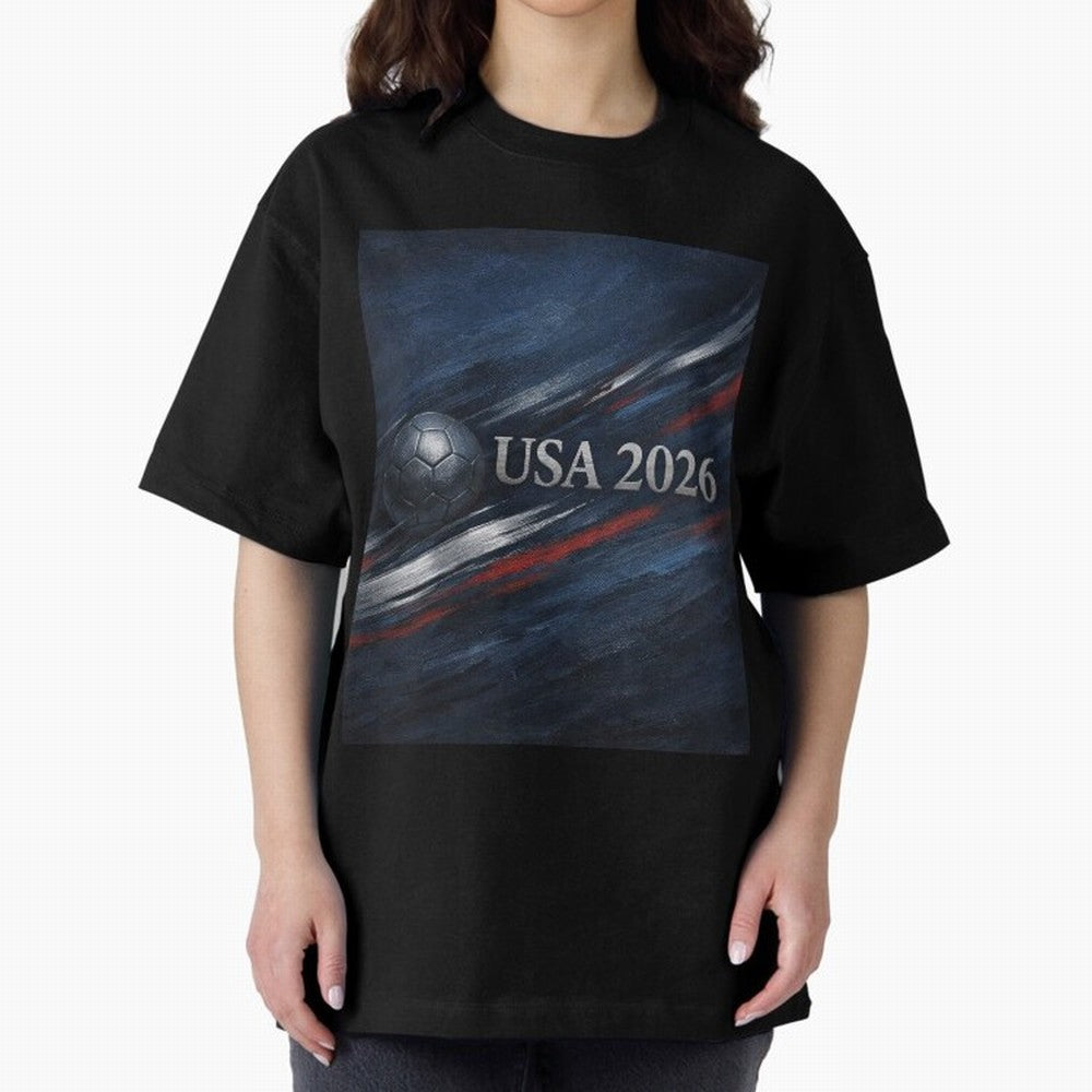 USA 2026 Soccer Design Inspired Oversized T-Shirt Follow FIFA World Cup 2026 Group Stage Featuring Cristiano Ronaldo, Haaland and CR7, Portugal, Spain and Germany Energy, Sports Nostalgia, International Competition, Famous Players and Unforgettable