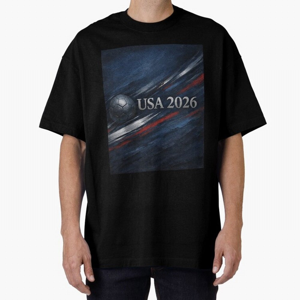 USA 2026 Soccer Design Inspired Oversized T-Shirt Follow FIFA World Cup 2026 Group Stage Featuring Cristiano Ronaldo, Haaland and CR7, Portugal, Spain and Germany Energy, Sports Nostalgia, International Competition, Famous Players and Unforgettable