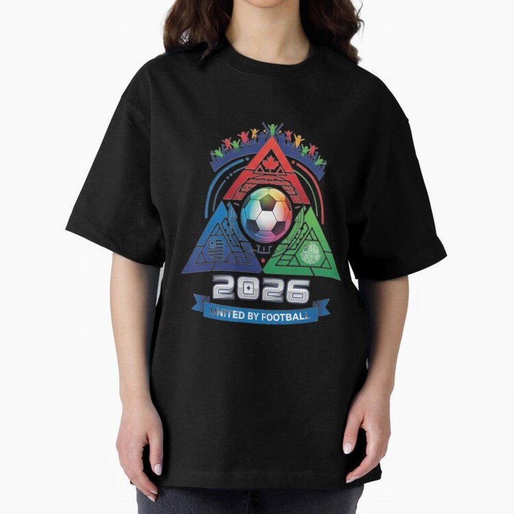Triangular United By Football World Cup 2026 Emblem Oversized T-Shirt Celebrate Fan Favorites in FIFA World Cup 2026 Group Stage Highlighting Messi, CR7 and Mbappe, Portugal, Spain and Germany Energy, Game Day Rituals, Football Legends, Country