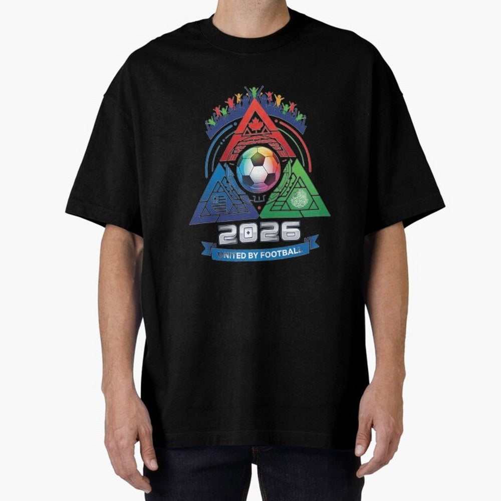 Triangular United By Football World Cup 2026 Emblem Oversized T-Shirt Celebrate Fan Favorites in FIFA World Cup 2026 Group Stage Highlighting Messi, CR7 and Mbappe, Portugal, Spain and Germany Energy, Game Day Rituals, Football Legends, Country