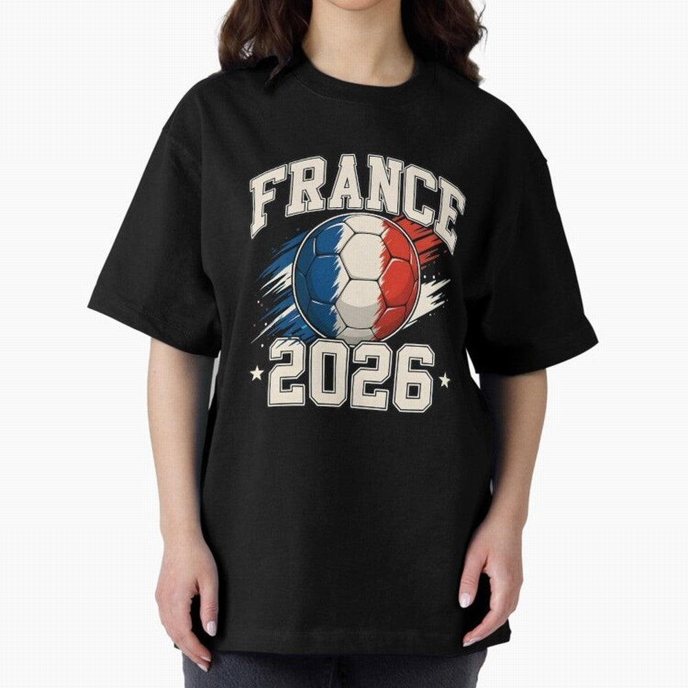 France 2026 World Cup for Football Fans and Teams Oversized T-Shirt Support Iconic Players in FIFA World Cup 2026 Spirit, Centered on France and Portugal, Messi and Cristiano Ronaldo, Global Supporter Spirit, Legendary Goals, National Colors and