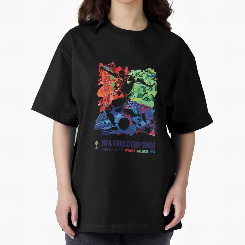 Host Nations Cultural Splash Art Oversized T-Shirt Bring Legendary Rivalry Energy to Match Day Hype around FIFA World Cup 2026 Group Stage, Messi, Neymar and Mbappe, England, Global Supporter Spirit, Legendary Goals, National Colors and Tournament