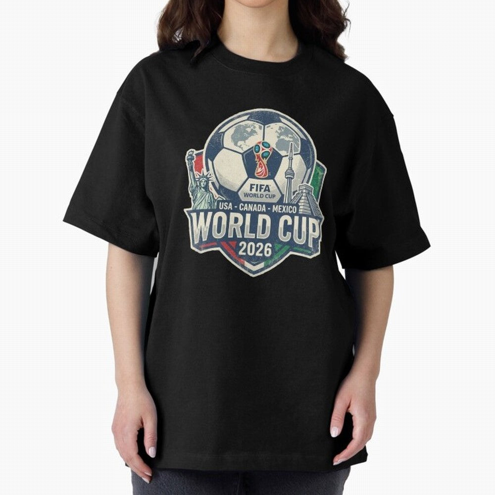North America United Soccer 2026 Vintage Crest Oversized T-Shirt Show Championship Spirit for FIFA World Cup 2026 Group Stage with Mbappe, France and Portugal Energy, Football Passion, Legendary Performances, Festival Vibes and Supporter Community;