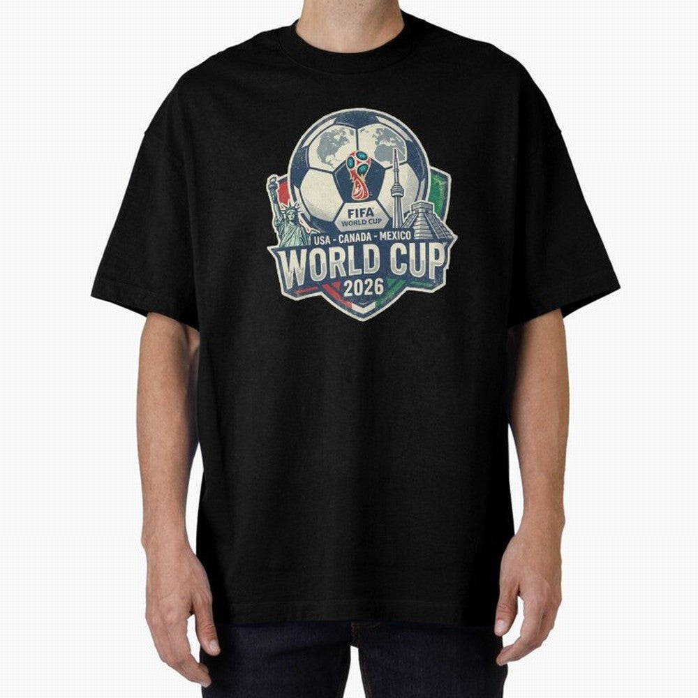 North America United Soccer 2026 Vintage Crest Oversized T-Shirt Show Championship Spirit for FIFA World Cup 2026 Group Stage with Mbappe, France and Portugal Energy, Football Passion, Legendary Performances, Festival Vibes and Supporter Community;