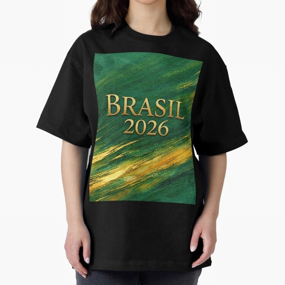 Brasil 2026 Gold Soccer Theme Oversized T-Shirt Carry the Colors and Pride of FIFA World Cup 2026 USA Canada Mexico Connected to Mbappe and Neymar, Argentina Energy, Stadium Memories, Football Loyalty, International Chants and Championship