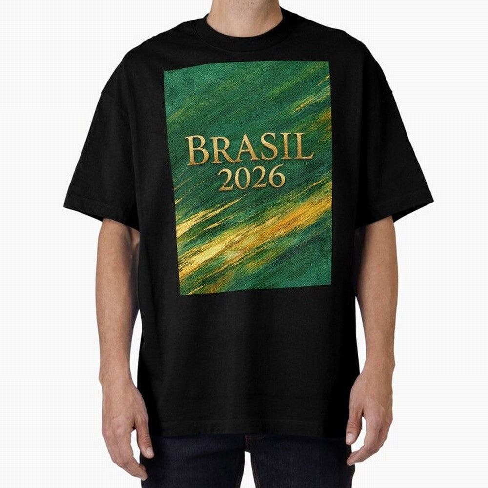 Brasil 2026 Gold Soccer Theme Oversized T-Shirt Carry the Colors and Pride of FIFA World Cup 2026 USA Canada Mexico Connected to Mbappe and Neymar, Argentina Energy, Stadium Memories, Football Loyalty, International Chants and Championship