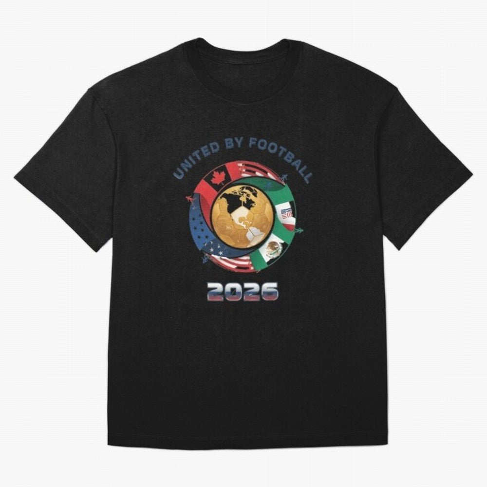 United By Football 2026 Oversized T-Shirt Relive Global Football Passion for FIFA World Cup 2026 USA Canada Mexico, Centered on Neymar, Haaland and Cristiano Ronaldo, Argentina, France and Brazil, Retro Football Energy, Iconic Rivalries, Trophy