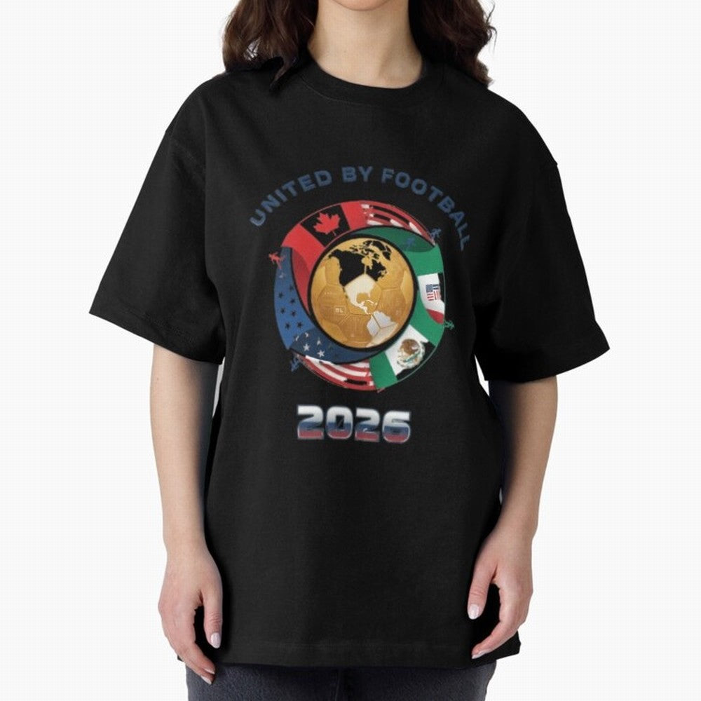 United By Football 2026 Oversized T-Shirt Relive Global Football Passion for FIFA World Cup 2026 USA Canada Mexico, Centered on Neymar, Haaland and Cristiano Ronaldo, Argentina, France and Brazil, Retro Football Energy, Iconic Rivalries, Trophy