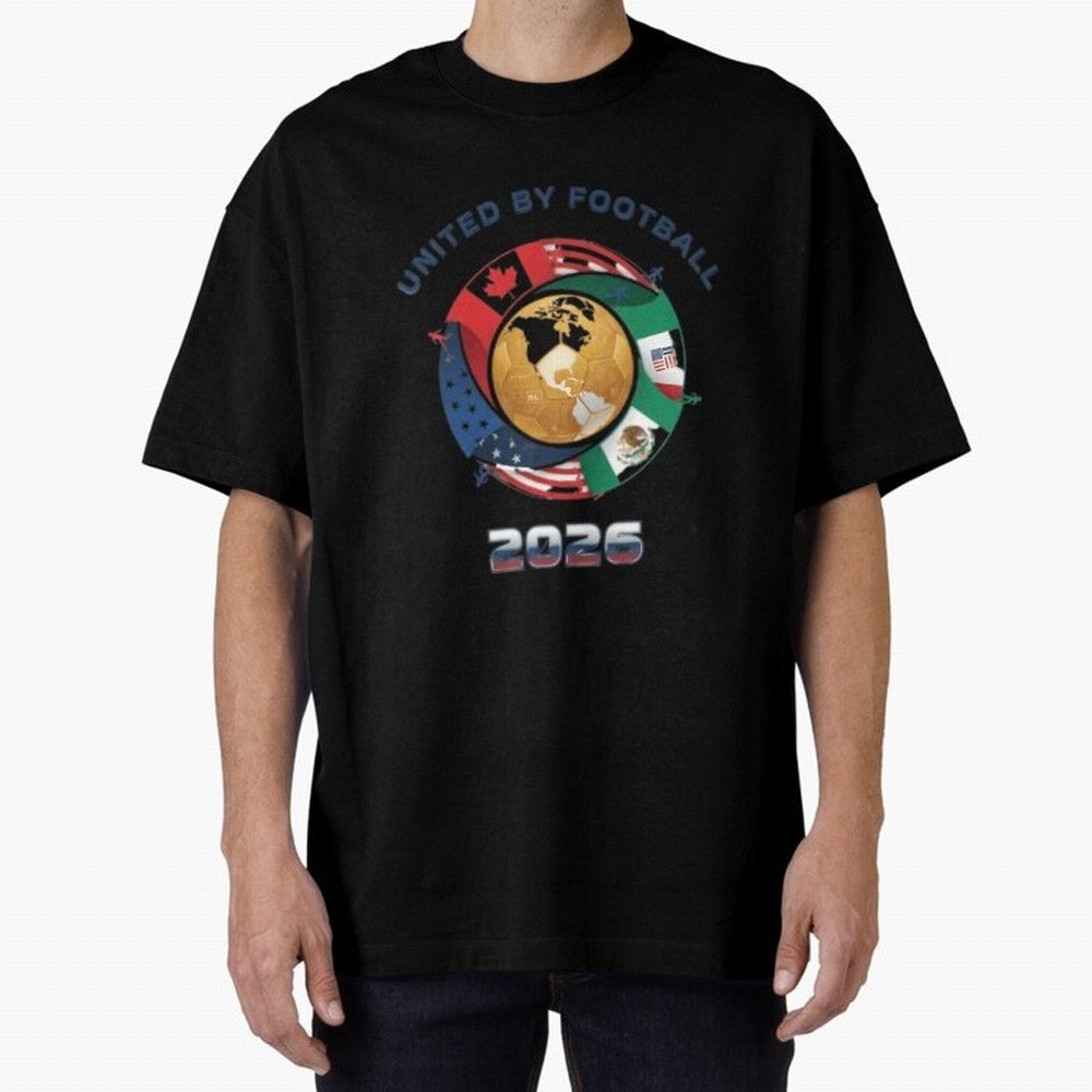 United By Football 2026 Oversized T-Shirt Relive Global Football Passion for FIFA World Cup 2026 USA Canada Mexico, Centered on Neymar, Haaland and Cristiano Ronaldo, Argentina, France and Brazil, Retro Football Energy, Iconic Rivalries, Trophy