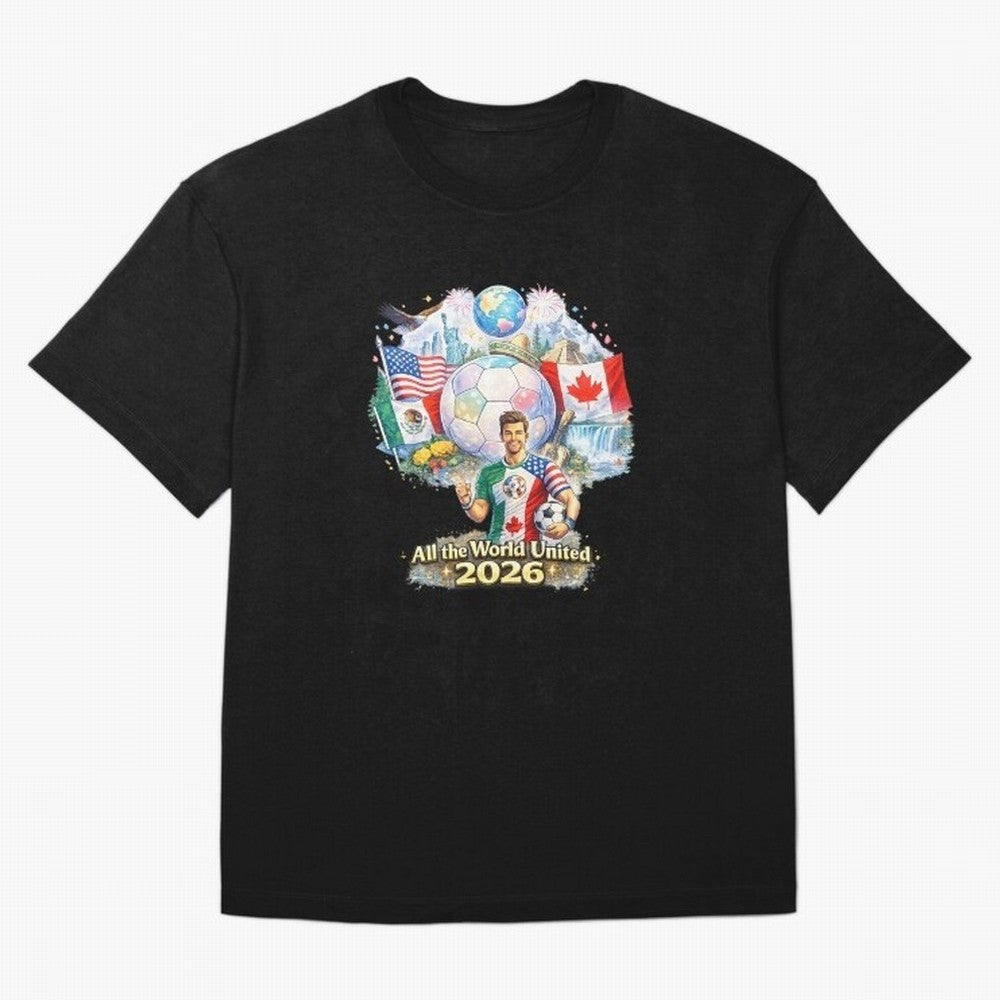 All The World United 2026 Football Design Oversized T-Shirt Bring a Champion Mindset to Global Football Passion for FIFA World Cup 2026, Celebrating Haaland and Mbappe, Brazil, Stadium Chants, National Pride, Trophy Dreams and Unforgettable