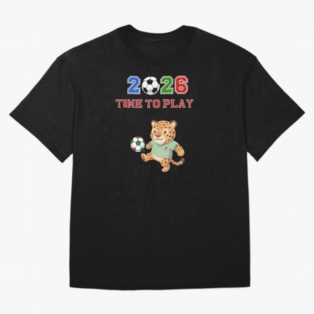 Mexico Soccer Jaguar Mascot 2026 Time To Play Football Oversized T-Shirt Show Support during Global Football Passion for FIFA World Cup 2026 Group Stage, Driven by Messi, Neymar and Mbappe, Spain, Global Supporter Spirit, Legendary Goals, National