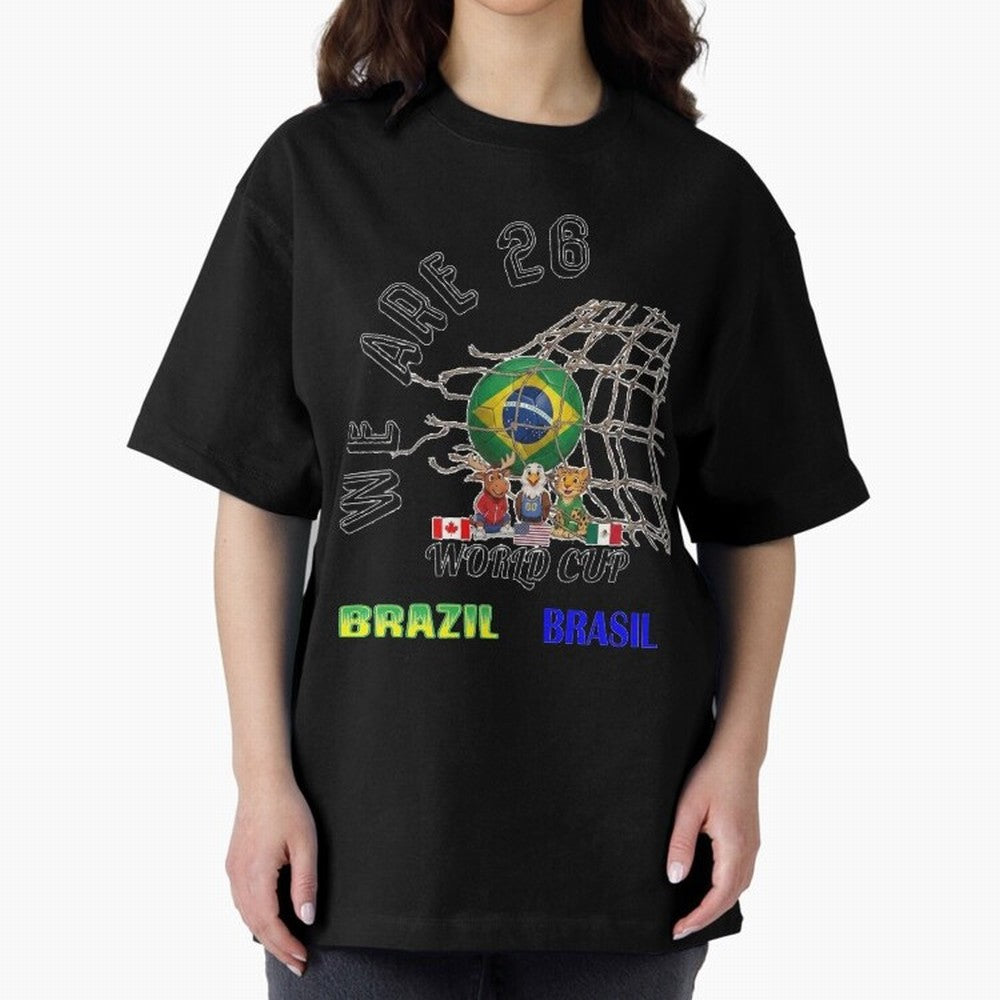 World Cup 26 - Brazil Oversized T-Shirt Feel the Trophy Chase of FIFA World Cup 2026 Group Stage for Fans of Messi and Spain, Bringing Football Passion, Legendary Performances, Festival Vibes and Supporter Community; Made for Die Hard Supporters,