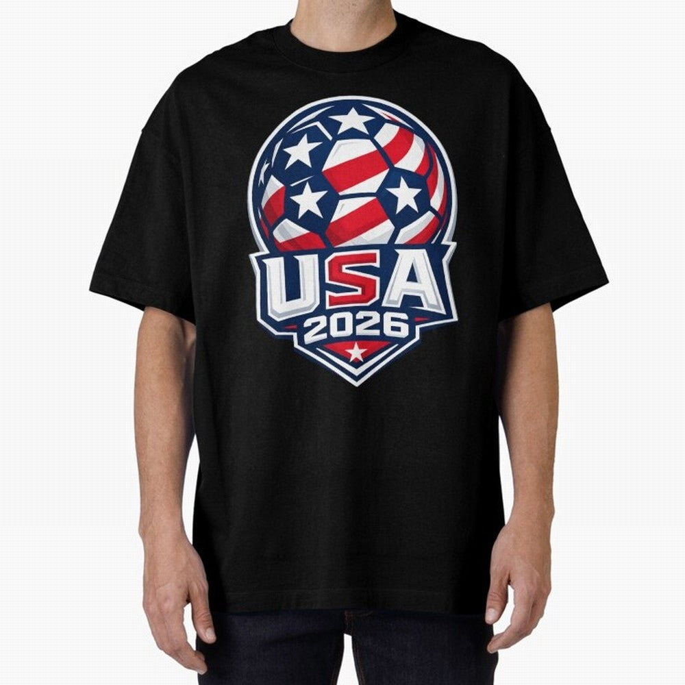 USA 2026 World Cup T-Shirt - Star Spangled Soccer Design - American Host Fan Tee Oversized T-Shirt Represent FIFA World Cup 2026 for Fans of Cristiano Ronaldo and Germany, Bringing Soccer Culture, Superstar Moments, National Team Dreams and
