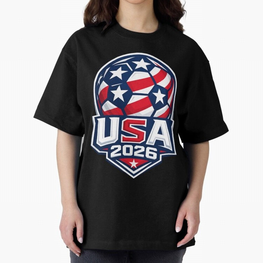 USA 2026 World Cup T-Shirt - Star Spangled Soccer Design - American Host Fan Tee Oversized T-Shirt Represent FIFA World Cup 2026 for Fans of Cristiano Ronaldo and Germany, Bringing Soccer Culture, Superstar Moments, National Team Dreams and