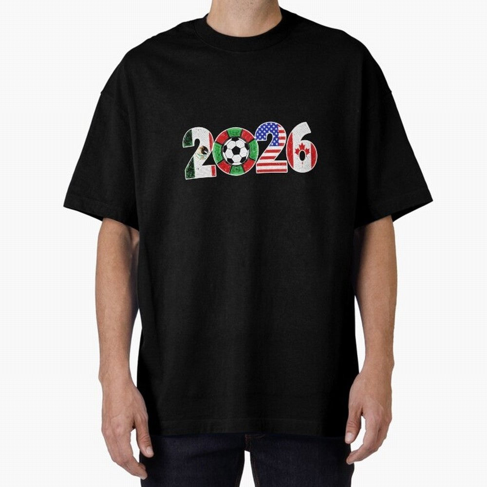 North American Soccer Spirit Team 2026 T-Shirt_82770209 Oversized T-Shirt Celebrate Unforgettable Nights in FIFA World Cup 2026 Group Stage Spirit, Highlighting Argentina, Messi and Cristiano Ronaldo, Global Supporter Spirit, Legendary Goals,