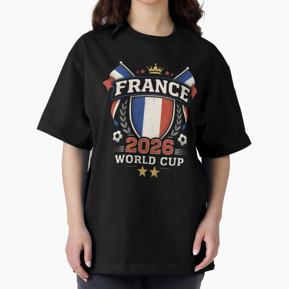 France World Cup 2026 Football Heritage - Les Bleus Crest Oversized T-Shirt Remember FIFA World Cup 2026 Spirit, Featuring England, Cristiano Ronaldo, Stadium Chants, National Pride, Trophy Dreams and Unforgettable Football Memories; Ideal for