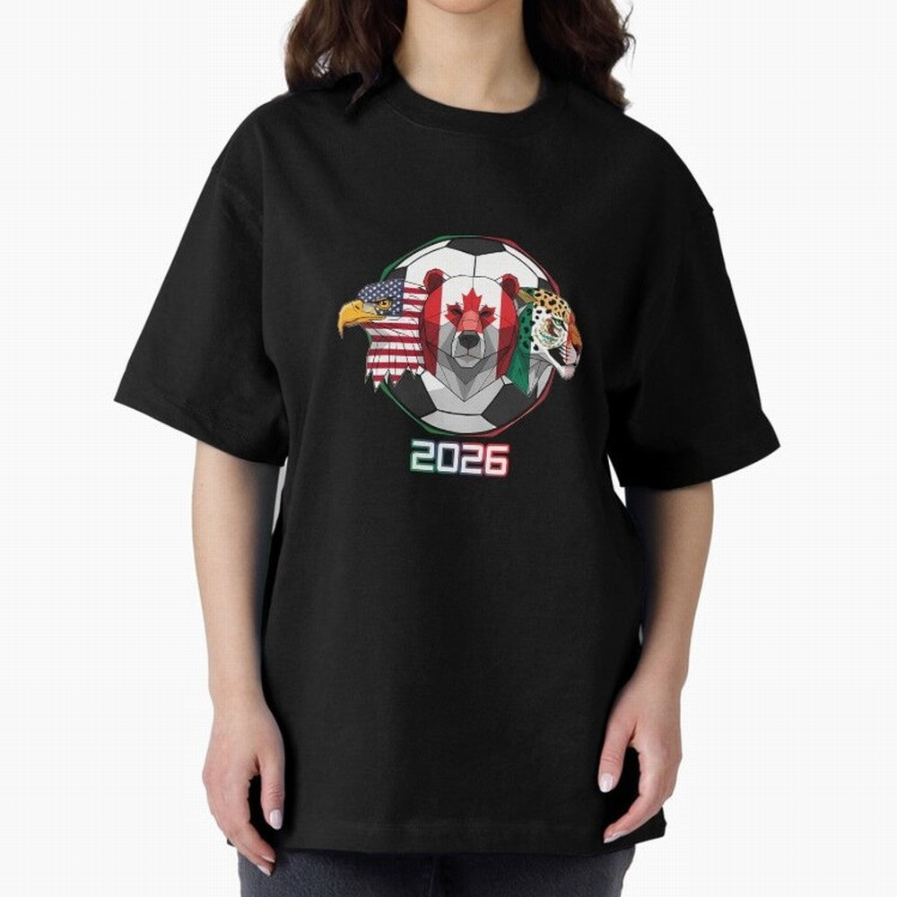 North American Soccer Animals 2026 Oversized T-Shirt Celebrate the Biggest Stage of the FIFA World Cup 2026 Group Stage Journey through Neymar, Haaland and Cristiano Ronaldo Highlights, England Pride, Match Day Excitement, Supporter Culture, Golden