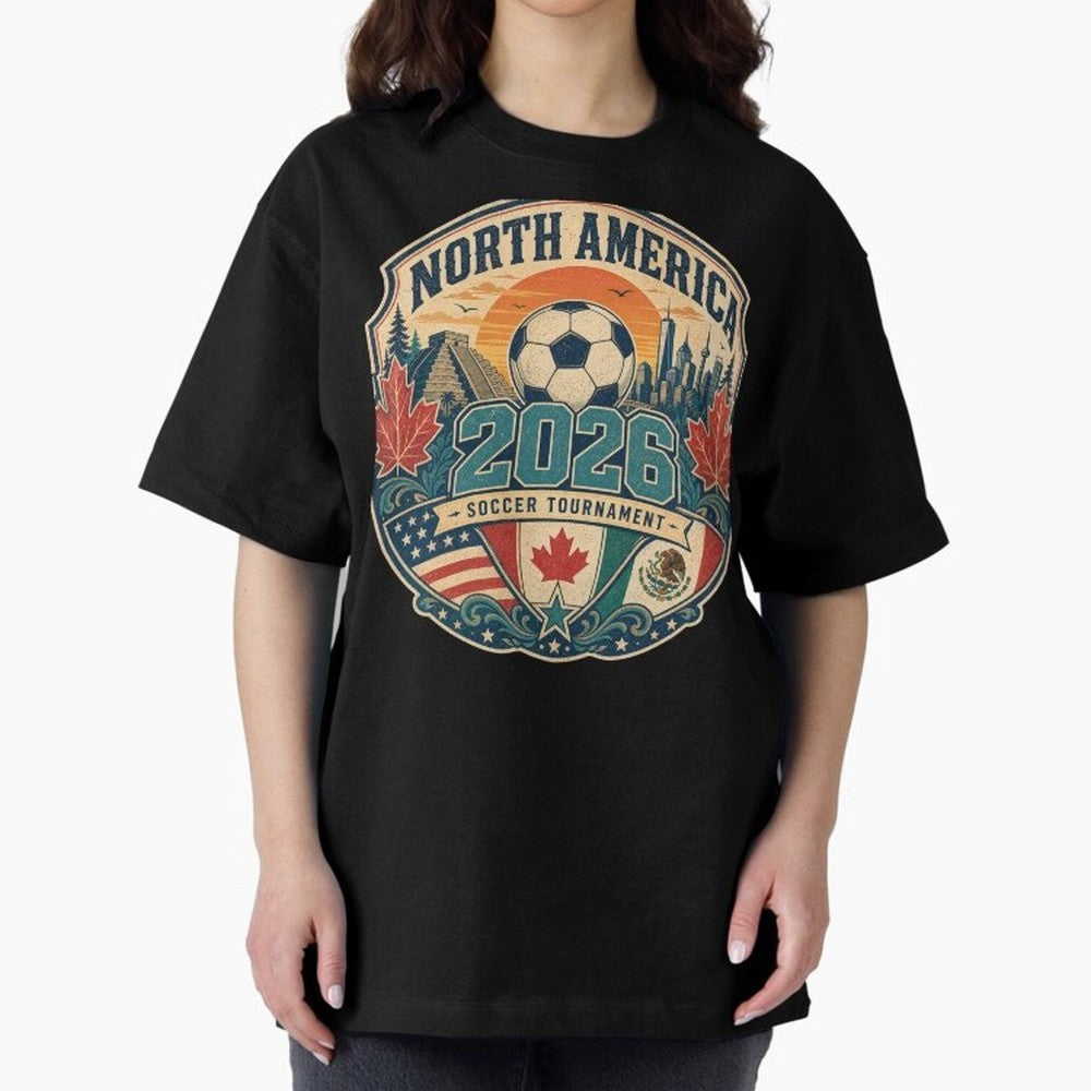 USA Canada Mexico Soccer Cup Oversized T-Shirt Step into the FIFA World Cup 2026 Journey through Mbappe Highlights, England and Germany Pride, Football Passion, Legendary Performances, Festival Vibes and Supporter Community; Ideal for Football