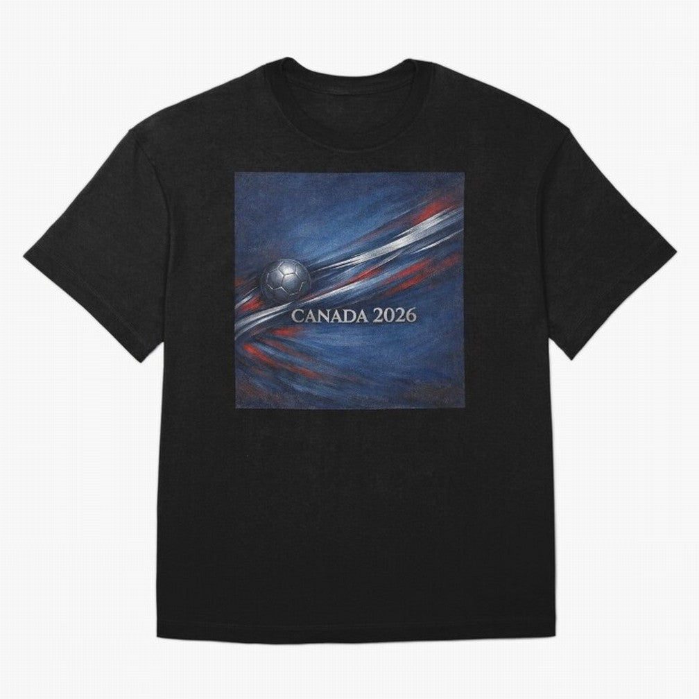 Canada 2026 Soccer Theme with silver lines Oversized T-Shirt Represent FIFA World Cup 2026 USA Canada Mexico Featuring Messi, Portugal Energy, Retro Football Energy, Iconic Rivalries, Trophy Chase Drama and Stadium Atmosphere; Perfect for Fans,