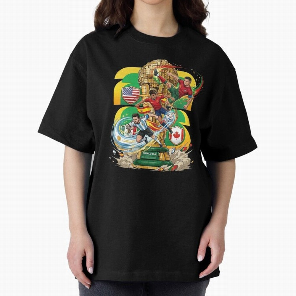 World Cup Teams 2026 Oversized T-Shirt Feel the Heartbeat of FIFA World Cup 2026 Group Stage for Fans of Neymar and Spain and Netherlands, Bringing Worldwide Fan Energy, Dramatic Goals, Stadium Lights and Championship Celebrations; Great for